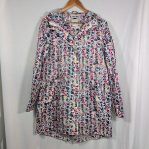 Joules Right as Rain Floral Print Rain Jacket Womens Size 8 Hooded
